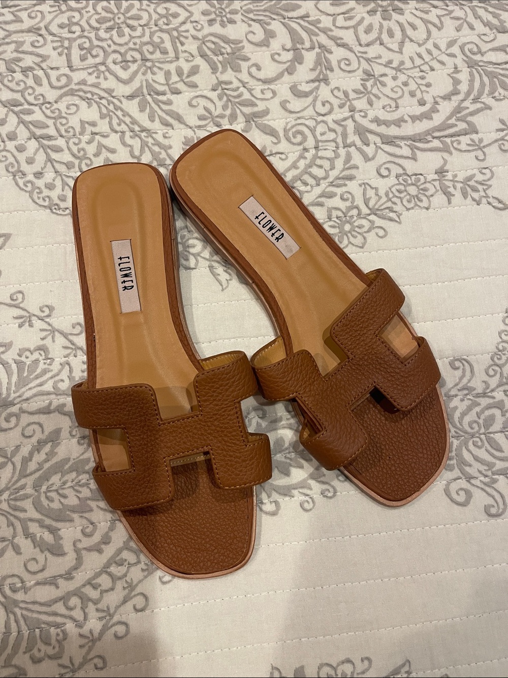 Flower brand from Turkey Vero Cuoio Tan Cutout Leather Slide Sandals